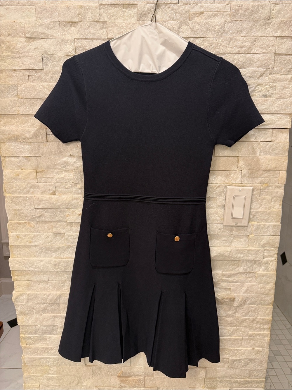 Zara Black Short Sleeve Mini Dress with Front Pockets